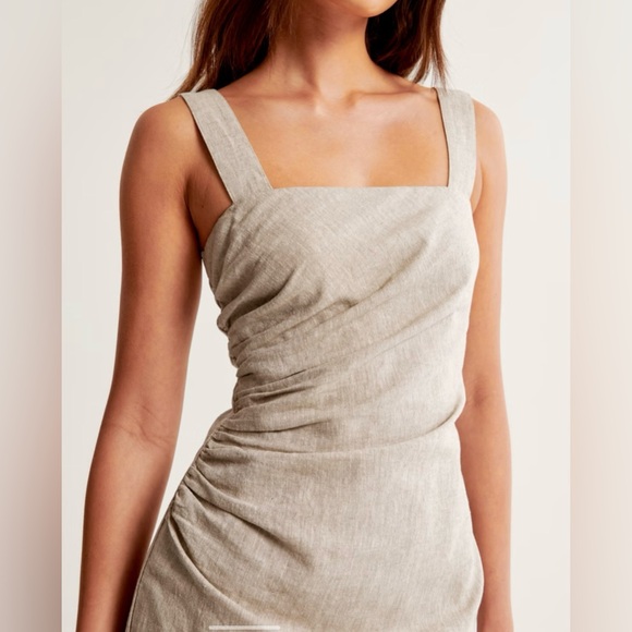 NWT Abercrombie Beige Linen Blend Square-neck Mini Dress - Picture 4 of 15